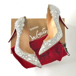 NIB Christian Louboutin Top Vague 100 Kid Crystal Embellished Pumps Women’s 37.5